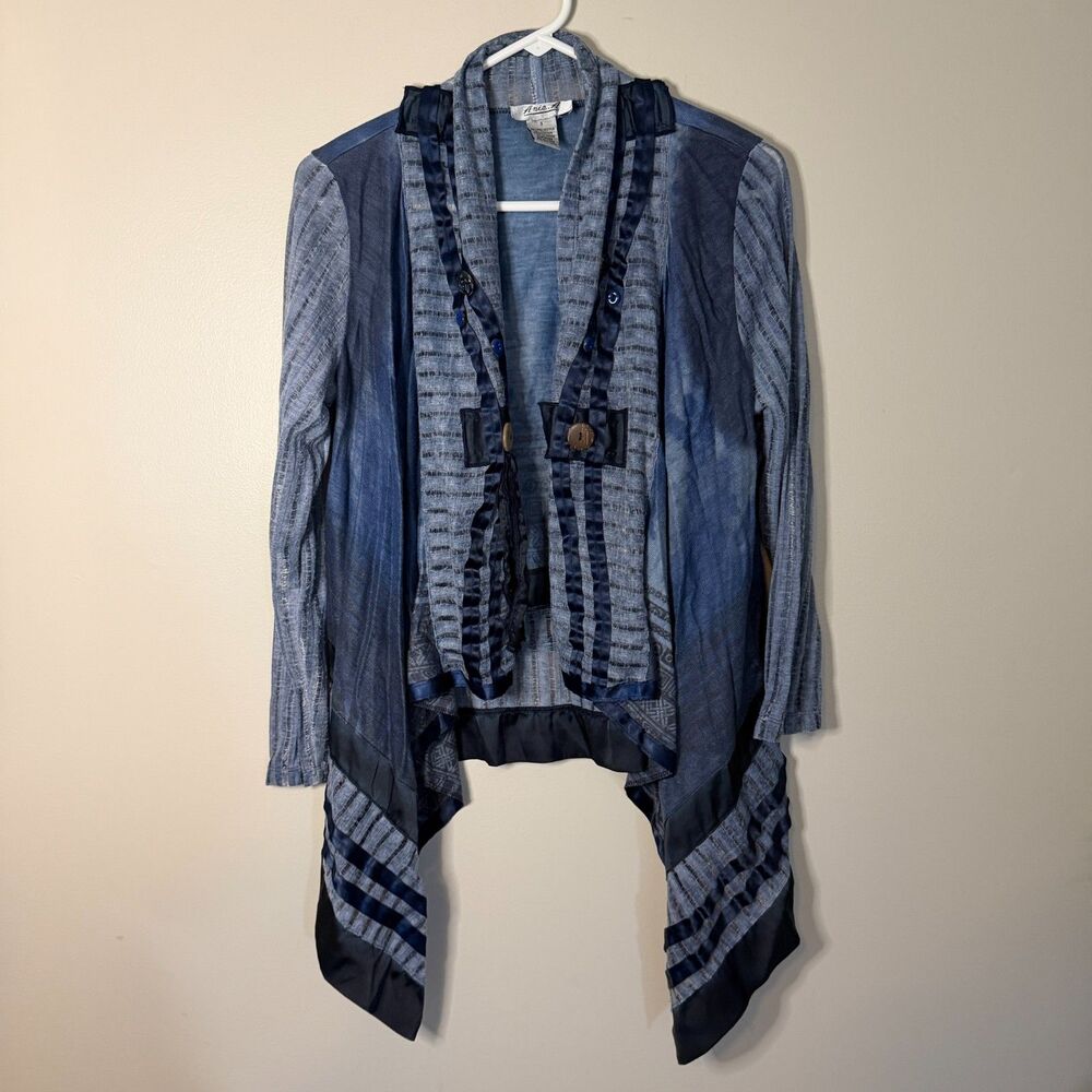 Aris A open front textured chunky vintage retro cardigan hippie whimsical S